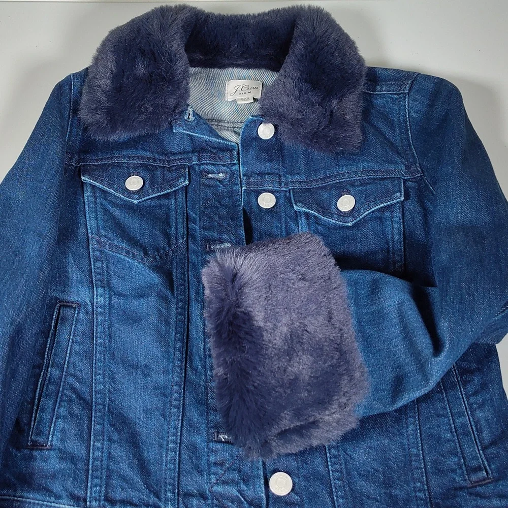 J. Crew Retro‎ Denim Jacket with Faux Fur XXS